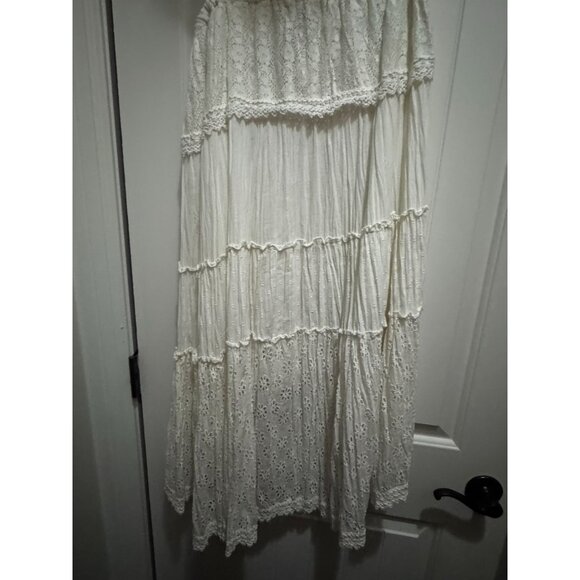 KEREN hart Dresses & Skirts - Keren Hart White Eyelet Tiered Maxi Skirt XL 100% Cotton Made In India Vintage B